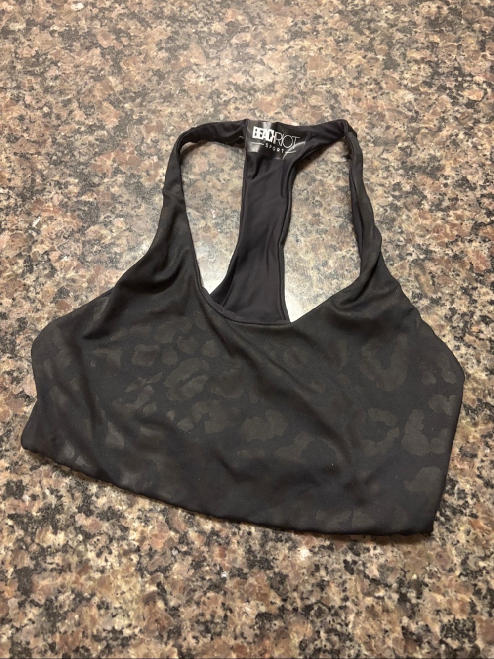 Beach Riot Black Tonal Leopard Racerback Sports Bra - Picture 2 of 3